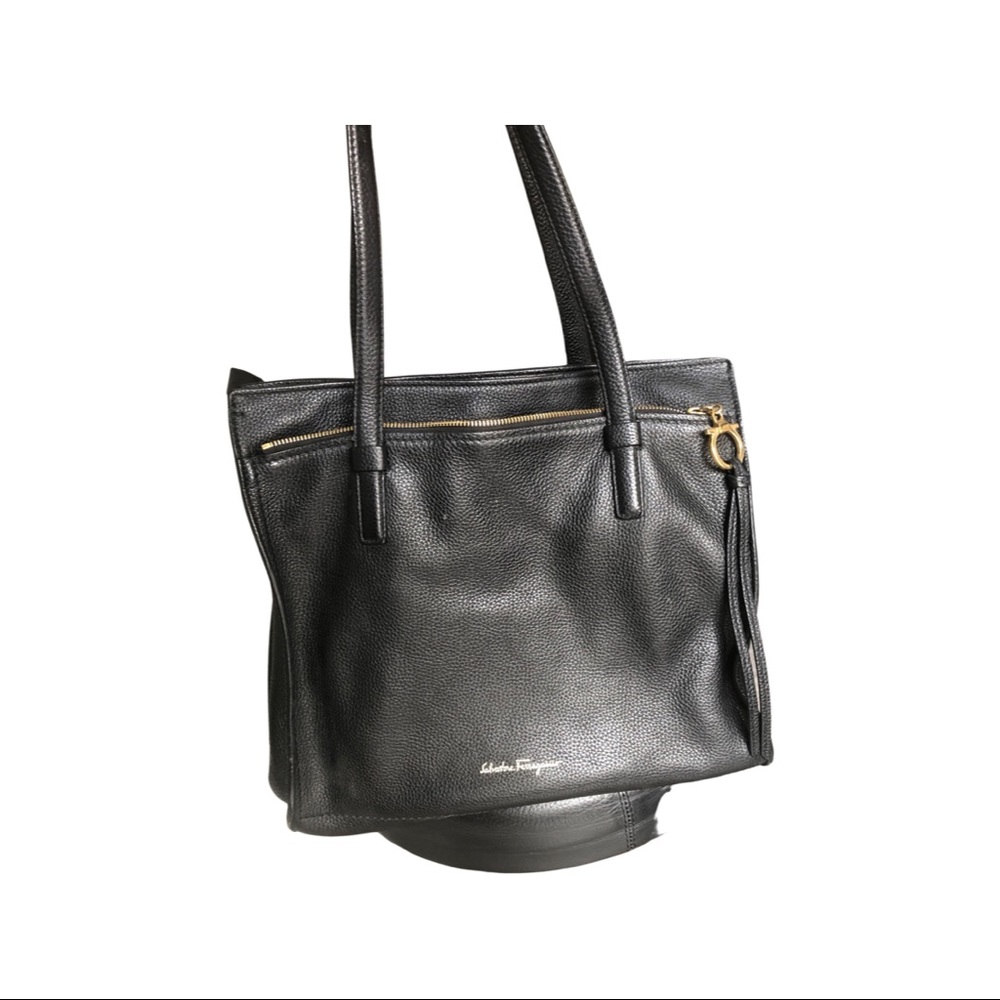 Ferragamo black pebbled leather tote
